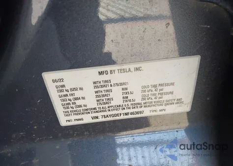 2022 Tesla Model Y Performance Dual Motor All-Wheel Drive z USA, uszkodzony, nr VIN 7SAYGDEF1NF463697